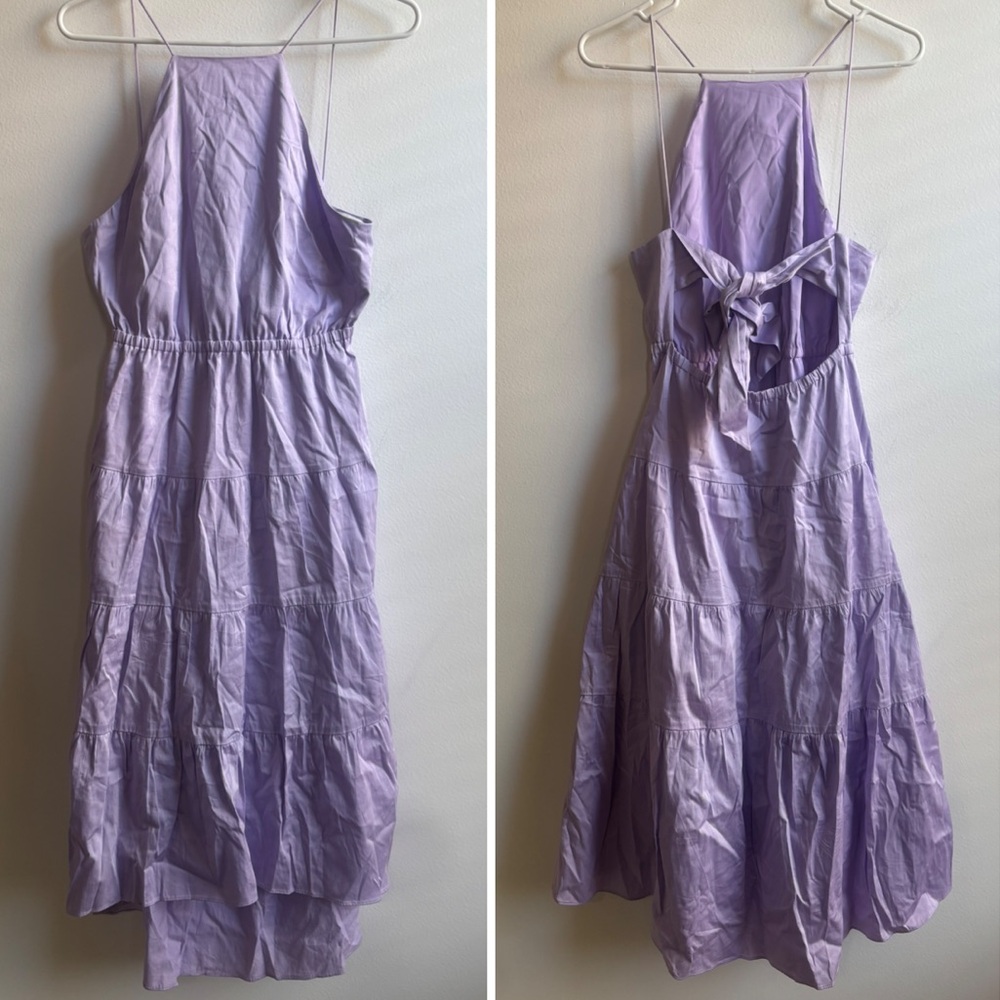 Alice + Olivia‎ | Cotton Hartley Tie-back Lavender Midi Dress - Picture 3 of 4